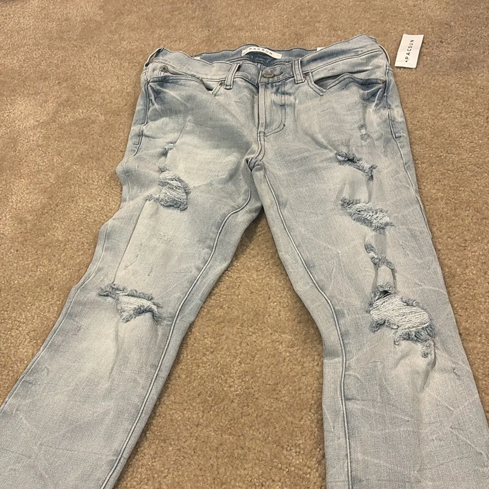 Light Blue Distressed Men's Pacsun  Jeans distroyed stack jeans skinny stretch - Picture 5 of 7